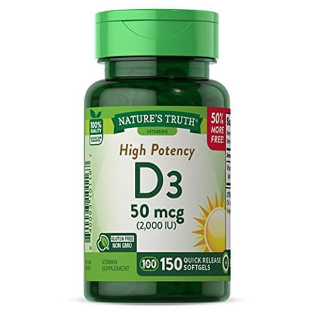 Nature's Truth Vitamin D3 2000 IU | 150 Softgels | High Potency | Non-GMO, Gluten Free