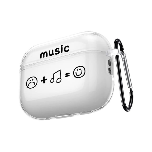 XiaoY Music Emoji Formula Clear Case for 2024 AirPods 4 (With Speaker), TPU Shockproof Cover with Carabiner