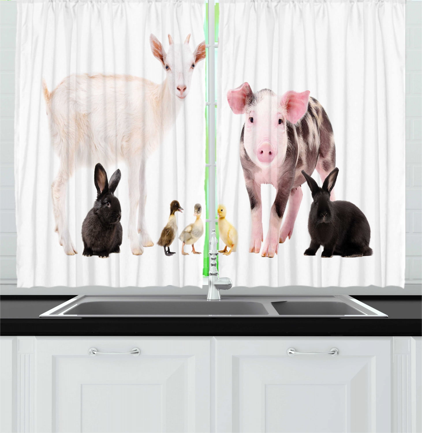 Pet Animals Kitchen Curtains 2 Panel Set Window Drapes 55" X 39" 