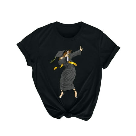 

Plus Size Tops for Women Crop Tops Graduation Gifts for Him Her 2022 High School College T-Shirt Summer Letter Print Short Sleeve Blouse T Shirts for Women Valentines Day Shirts Women Black S