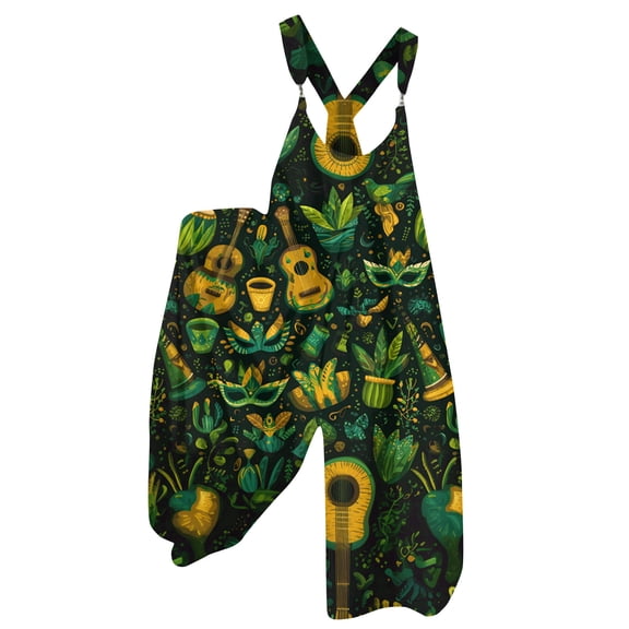 Fgvctg Mardi Gras Formal Jumpsuits for Women Wide Leg Pant Carnival Party Spaghetti Straps Trendy Mask Print Jumpsuit Sleeveless Bib Overalls Sprimg Rompers Clothing With Pockets Dark Green S