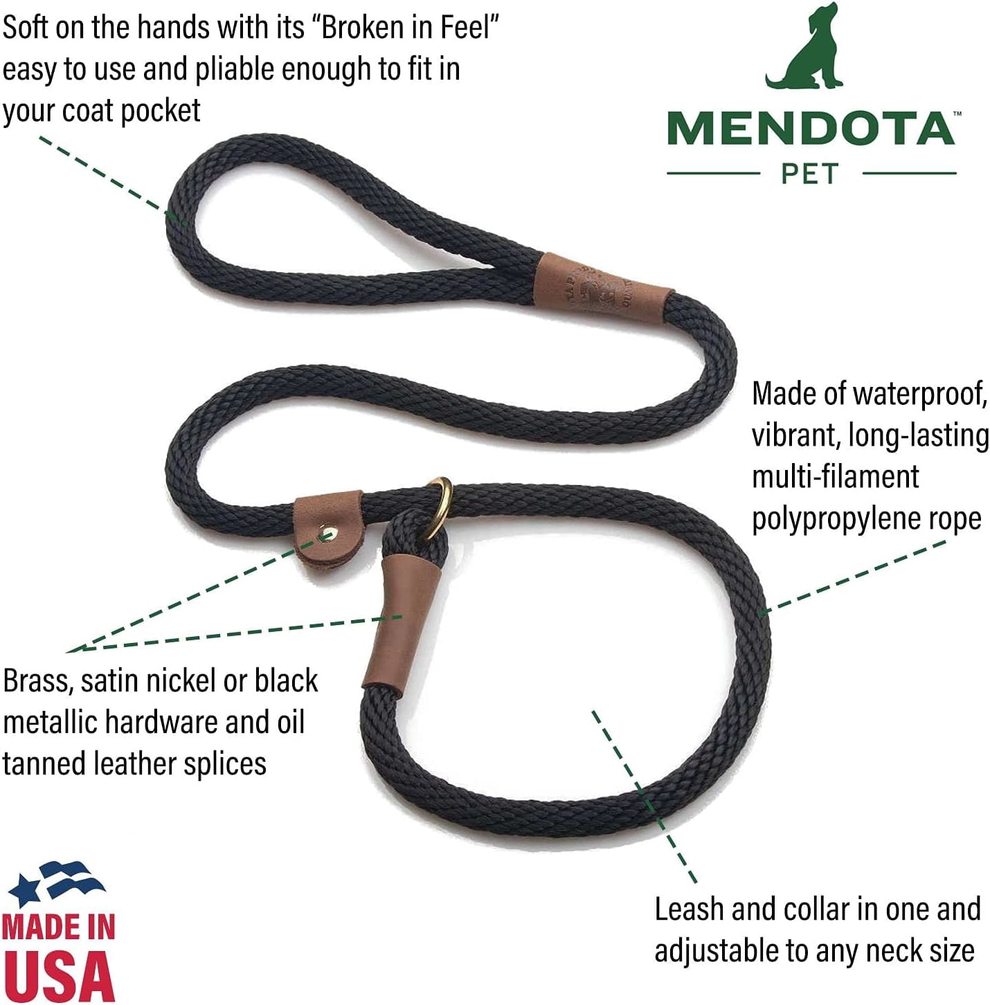 Mendota Pet Slip Leash - Dog Lead and Collar Combo - - Sapphire, 3/8 in x 6 ft - for Small/Medium Breeds
