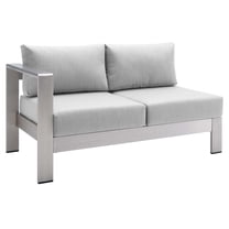 Lounge Loveseat Sofa, Sunbrella, Fabric, Aluminum, Metal, Steel, Silver Grey Gray, Modern Contemporary Urban Design, Outdoor Patio Balcony Cafe Bistro Garden Furniture Hotel Hospitality