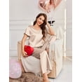 thumbnail image 2 of Oudiya Silk Pajamas Satin 2 Piece Short Sleeve Top and Long Pants Pj Sets Silky Sleepwear Loungewear for Women, 2 of 7