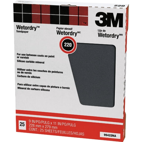 3M Pro-Pak Wetordry Sanding Sheets - Waterproof, Fine 220 Grit - 10 Pack, 9" x 11"