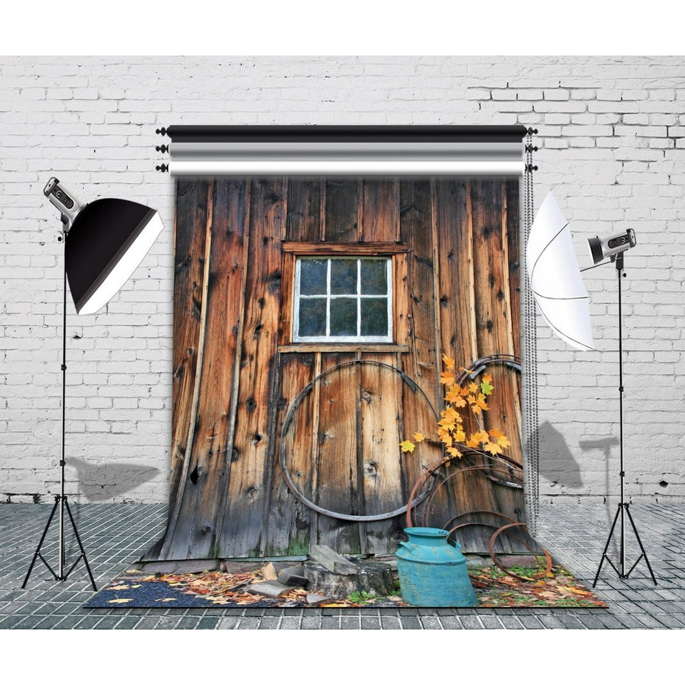 GreenDecor Polyster 5x7ft Rustic Barn Door Photography Backdrop Studio