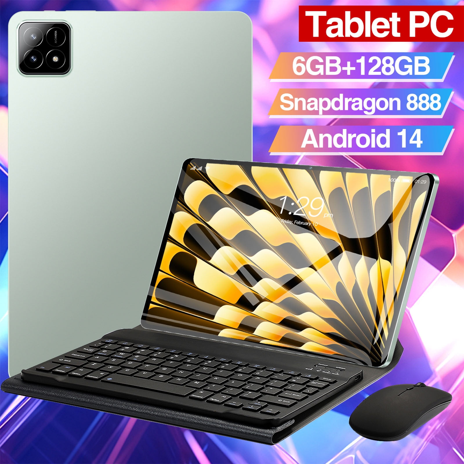 10.1-Inch Android 14 Tablet with Ultra-Thin 2K HD Display, 2GB+32GB, 256GB Expandable, WiFi 7, Bluetooth, Dual SIM, 16MP+32MP Camera, 10000mAh Battery