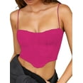 thumbnail image 4 of Roaso Women's Spaghetti Strap Corset Crop Top Asymmetrical Hem Cami Tops, 4 of 7