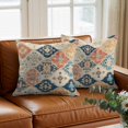 thumbnail image 3 of Boho Throw Pillow Cover Vintage Orange Blue Abstract Ethnic Flower Texture Cotton Linen Cushion Cover Throw Pillow Case with Invisible Zipper for Couch Sofa Bed Chair Car 24x24 Inch, 3 of 14