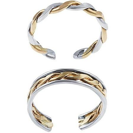 Sterling Silver Handcrafted Two-Tone Toe Ring Set