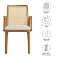 thumbnail image 3 of Side Dining Chair Armchair, Ivory White, Fabric, Wood, Rattan, Bar Pub Cafe Bistro Dining Kitchen Hospitality Restaurant, Modern Contemporary, HB37089, 3 of 9