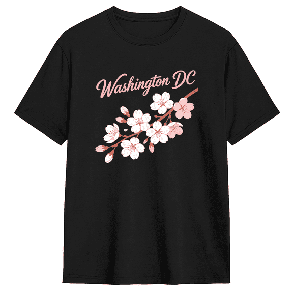 Washington DC Cherry Blossom Retro Graphic Tee for Women, Gift Floral Cotton Short Sleeves T-Shirt