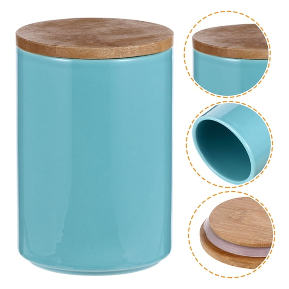 HONMEET Ceramic Sealing Can Blue Kitchen Storage Jar for Dry Food and Seasoning