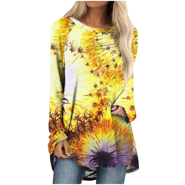 Blusa de manga larga con cuello redondo para mujer, informal, Sexy, a la moda, con estampado holgado Pompotops FGAJ5768