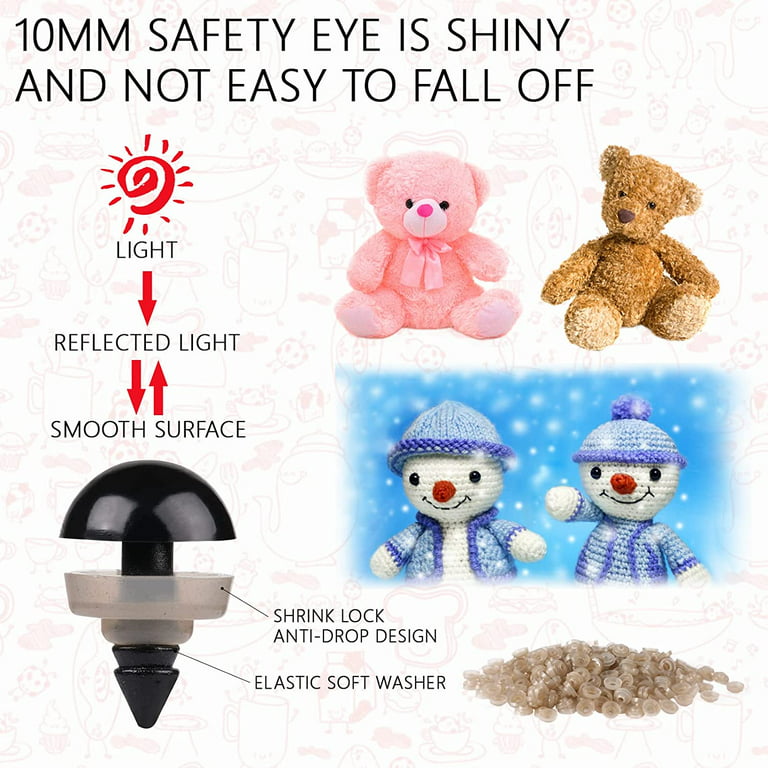 200Pcs 10mm Safety Eyes for Crochet Plastic Black Safety Eyes for