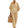 thumbnail image 2 of Cotton Linen Sets for Women Batwing Sleeve Henley Shirt Wide Leg Pants Set Summer Casual Outfit, 2 of 7