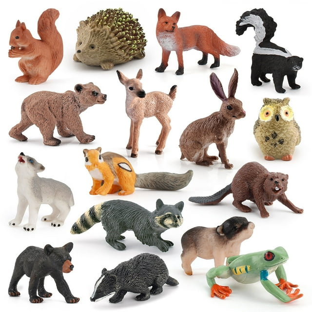 Juego de minifiguras de animales del bosque, 16 piezas, PVC, con ardilla y erizo