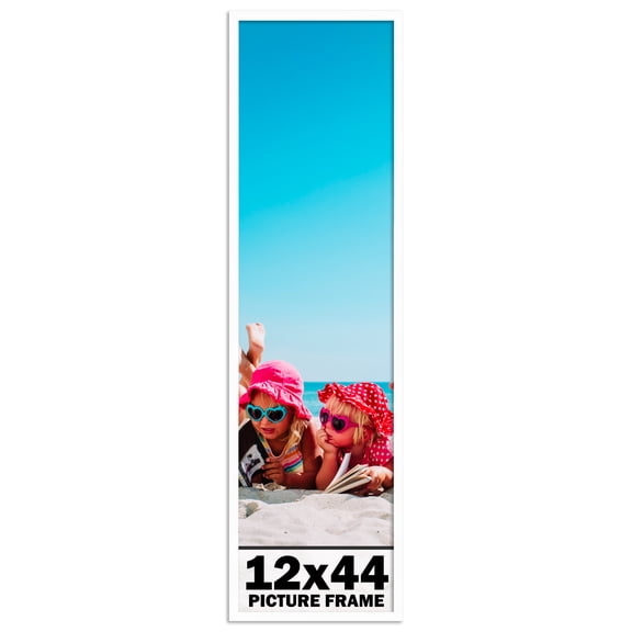 12x44 Frame White Solid Wood Picture Frame Includes UV Acrylic Shatter Guard Front, Acid Free Foam