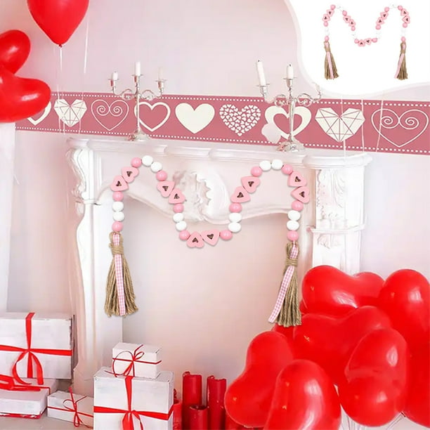 Fiudx Cuentas de Borla para San Valentín, Diseño de Cuerda Suave, Cuentas de Madera con Motivo Amoroso, Colgante Decorativo Versátil, Perfecto para Coronas y Guirnaldas, Decoración Romántica Del Hoga