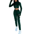 thumbnail image 1 of Gibobby Conjunto dama pants y sudadera afelpada Conjunto de pantalones casuales de cintura alta con cremallera y cuello de manga larga para mujer, sudaderas d(Verde,M), 1 of 5