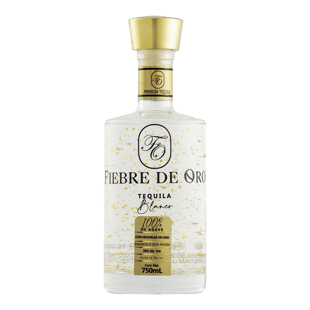 Tequila Fiebre de Oro Blanco Con Hojuelas de Oro 750 Ml Fiebre de Oro Tequila, Blanco
