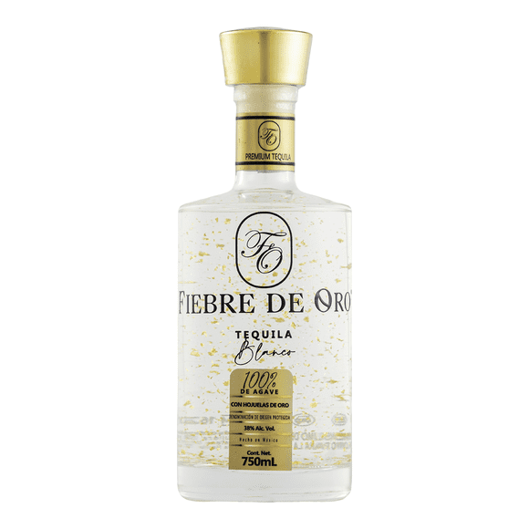 Tequila Fiebre de Oro Blanco Con Hojuelas de Oro 750 Ml Fiebre de Oro Tequila, Blanco