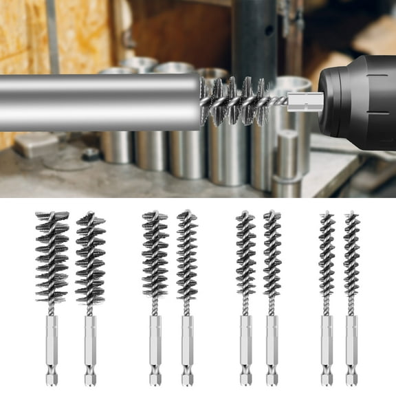 Sutowe 8Pcs Stainless Steel Bore Brush Set for Drill 1/4 inch Hex Shank Wire Bore Brush Set 8 Sizes Cleaning Wire Brush Automotive Rust Removal Cleaning Brush for Tube Cleaning