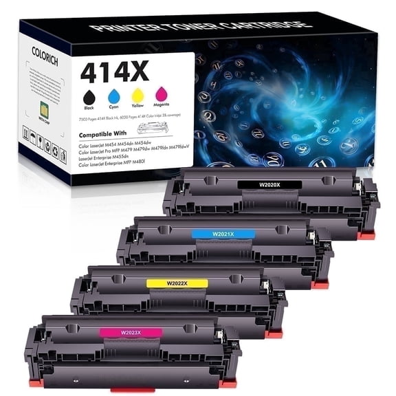 414X Toner Cartridges 4-Pack with Chip Compatible for 414X 414A W2020X W2020A Color Laserjet Pro MFP M479fdw M479fdn M454dw M454dn M479 M454 Printer (Black Cyan Magenta Yellow)
