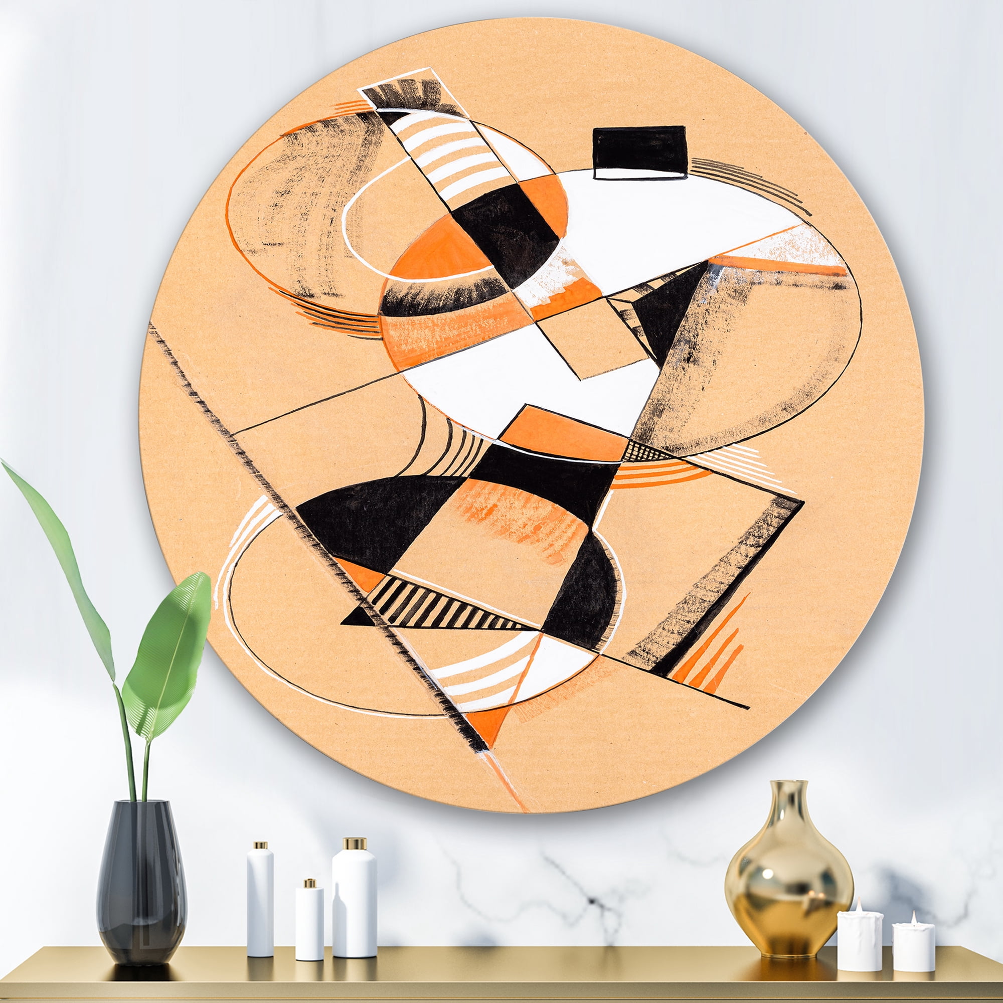 Designart 'Abstract Compositions Of Colored Geometric V' Modern Circle Metal Wall Art 36x36 - Disc of 36