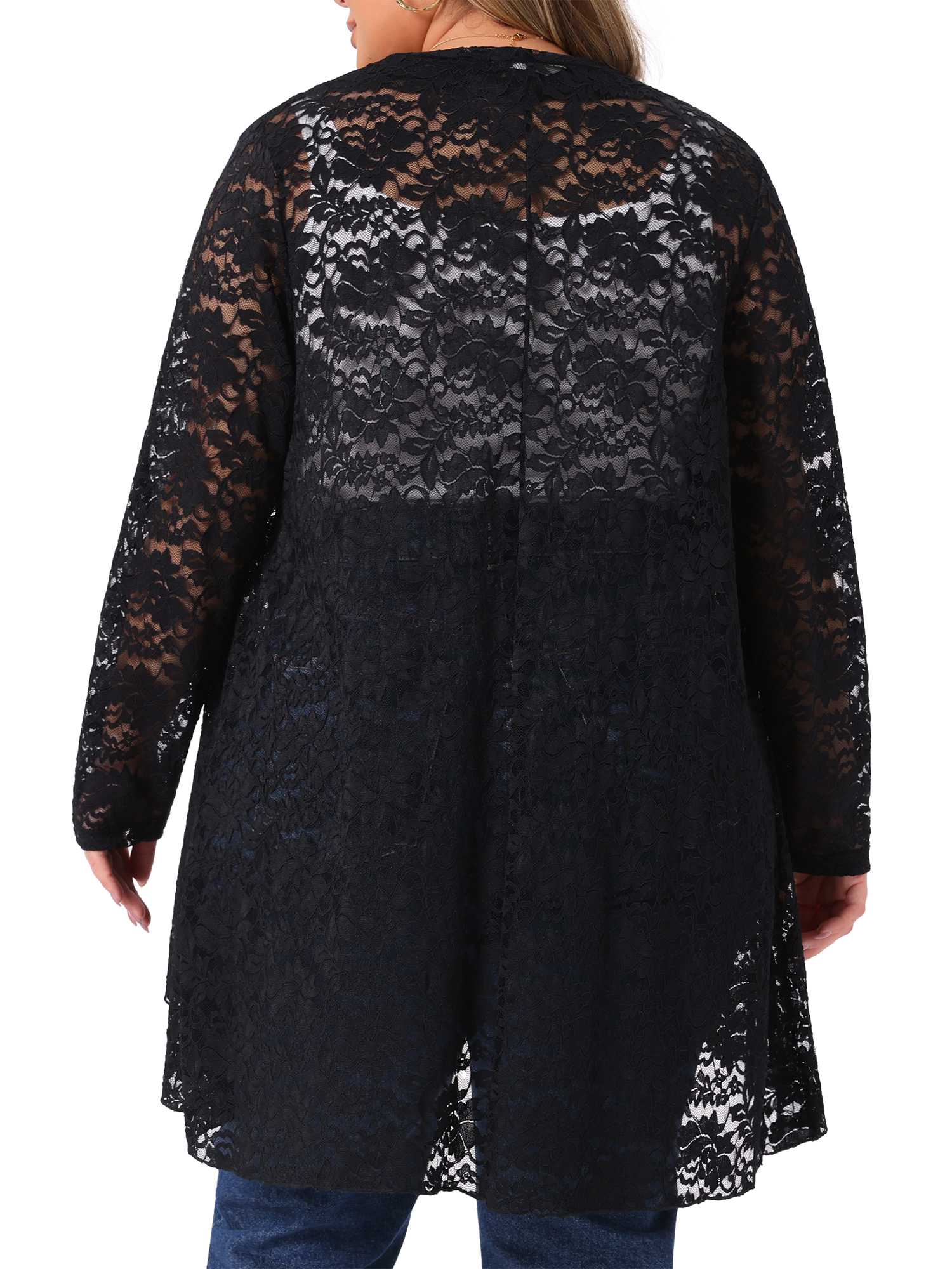 DARING DIVA Women's Plus Cardigan Open Front  Sheer Lace Crochet Cover Up 3X Black
