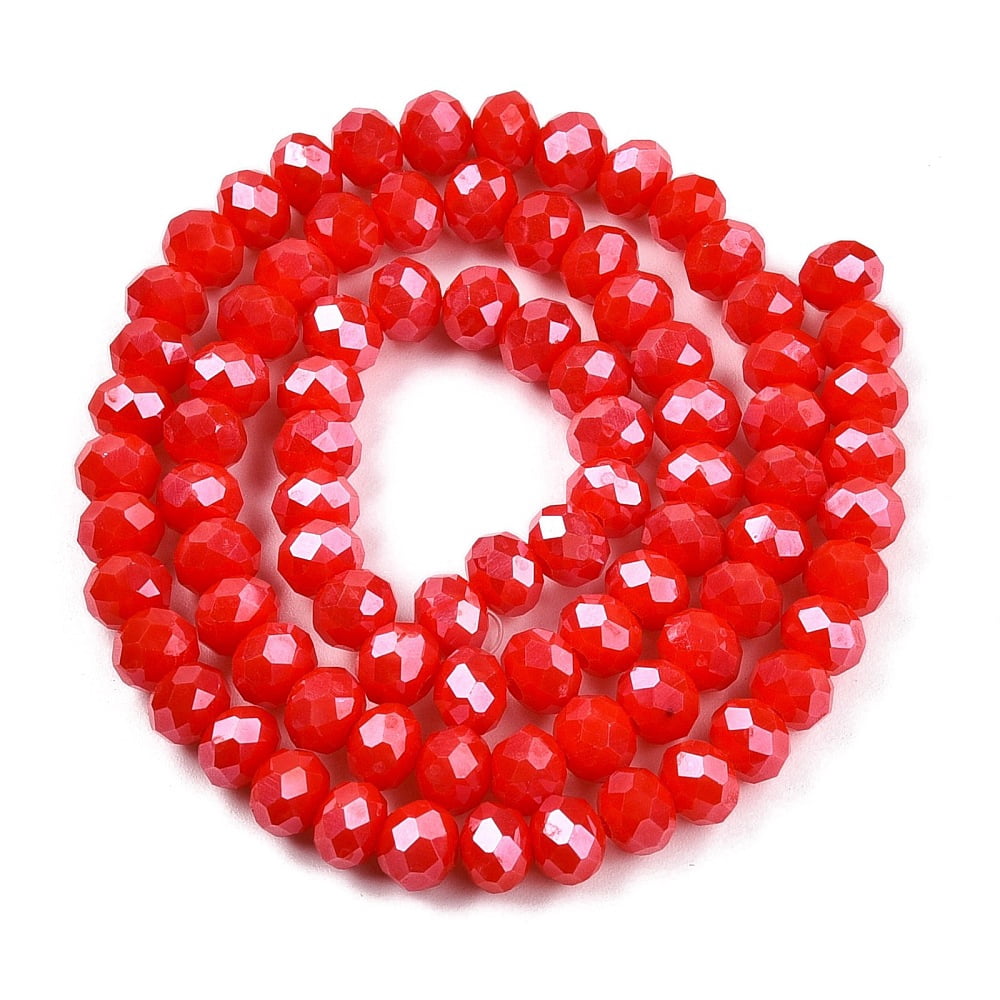 Electroplate Glass Beads Strands Pearl Luster Plated Faceted Rondelle Red 6x5mm Hole: 1mm about 80~85pcs/strand 38~40cm