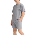thumbnail image 2 of Amidoa Toddler Boys Waffle Knit Outfits Set- Loose Summer Fashion Short Sleeve Casual T Shirt and Shorts Kids Clothes Gray Size 6 T, 2 of 8