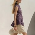 thumbnail image 6 of Vests for Women Stand Collar Waist Pleated Linen Blend Vest with Button Front Trendy Office Summer Waistcoat Purple XL, 6 of 8