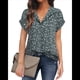 thumbnail image 2 of Blusa de Verano de Corta para Mujer, Elegante Túnica Informal de Negocios con Cuello de Solapa y Estampado Floral Verde S, 2 of 7