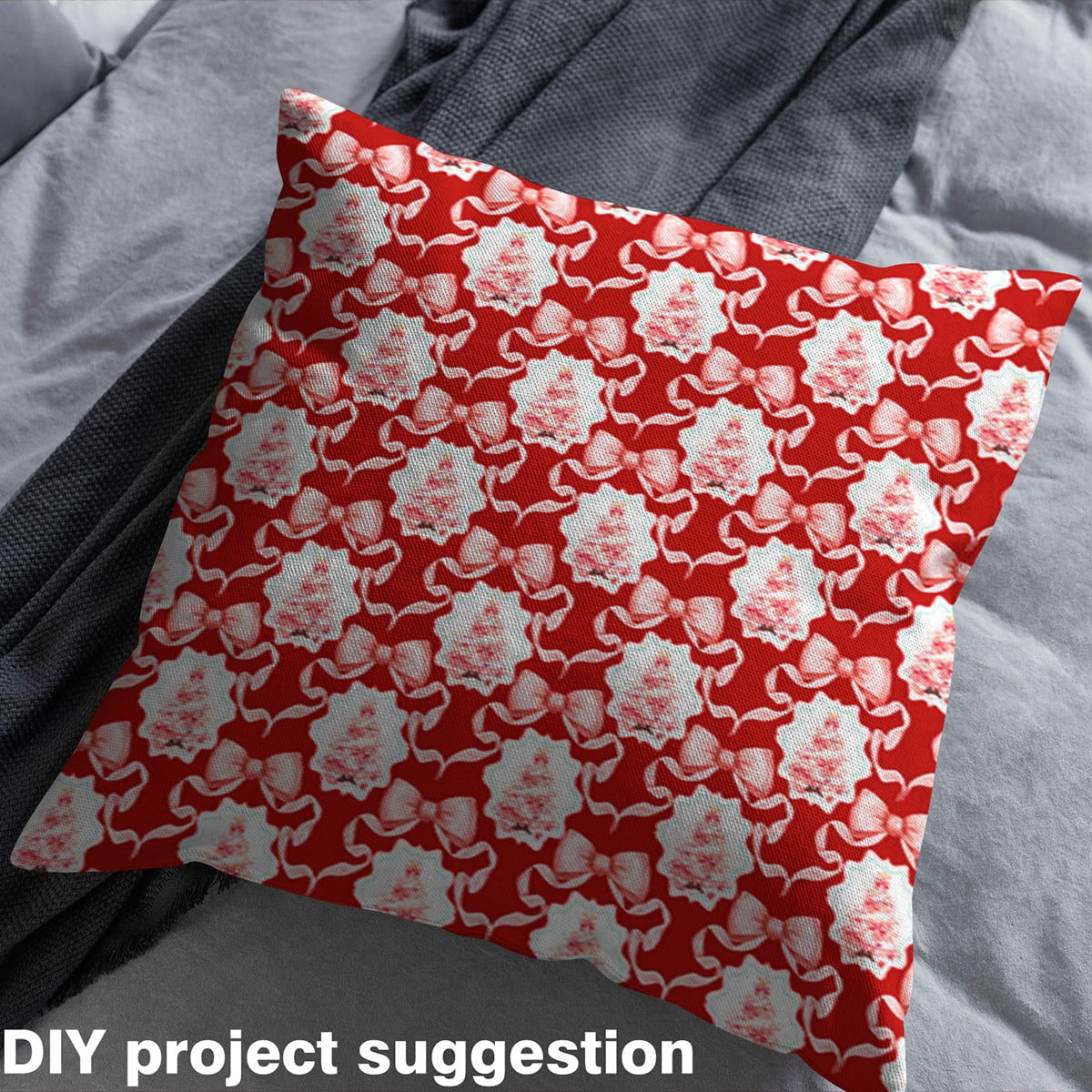 Feelyou Red Merry Christmas Fabric by the Yard 2 Yards, Cartoon Bow Xmas Tree Sewing Fabric, Kids Teens Boys Girls Home Decor Fabric by the Yard, Breathable Home Decor