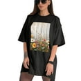 thumbnail image 3 of Plus Size Shirt for Women Black Tops for Women Short Sleeves Shirt for Women Flower Wood (3) T Shirt Crewneck Shirt for Women S, 3 of 5