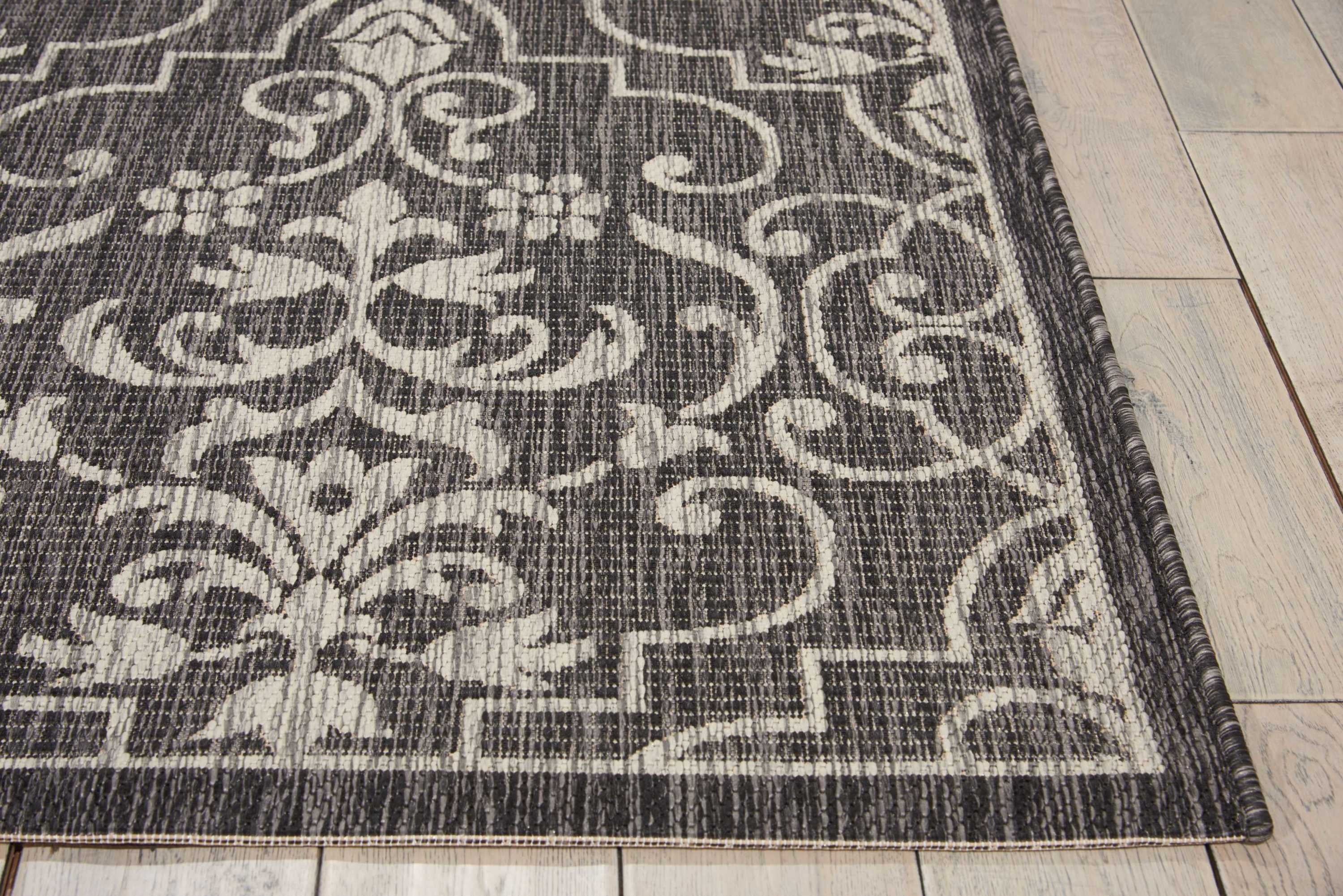 Nourison Garden Party Indoor/Outdoor Transitional Damask Charcoal 3'6" x 5'6" Area Rug, (4' x 6')
