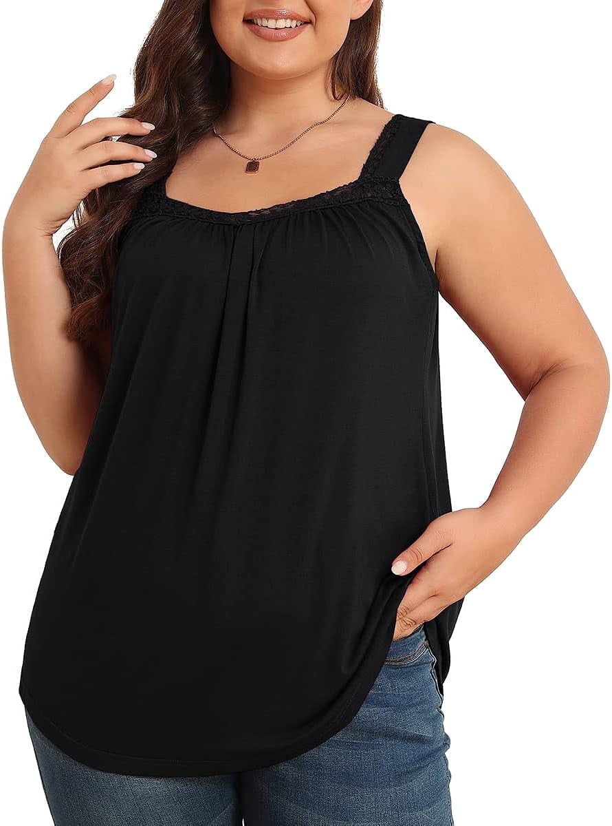 Daystry Plus Size Tank Tops for Women Loose Fit Lace Sleeveless Women's Summer Tanks Black 3X