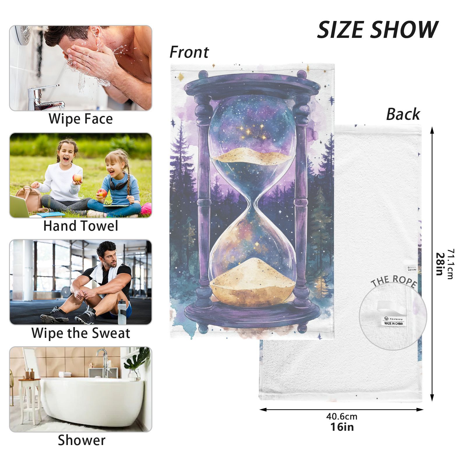 Forest Hourglass Hand Towels Cotton Bath Towels Large Face Towels Absorbent for Bathroom 2 Packs