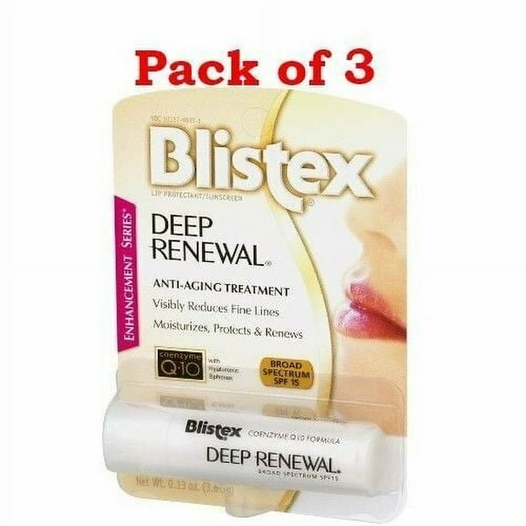 Blistex Deep Renewal Anti-Aging treatment, Co Q10, SPF 15, 3.69g (Pack of 3)
