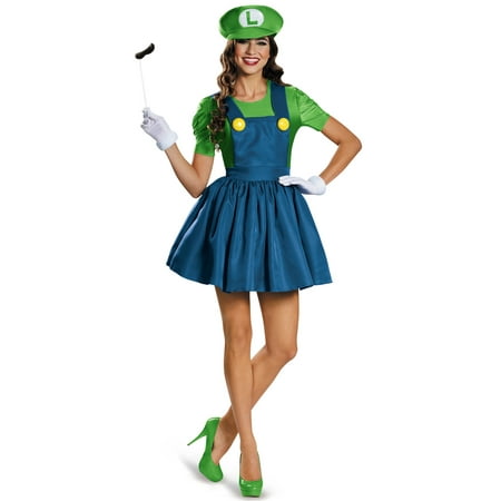 Super Mario Bros. Luigi Women's Plus Size Adult Halloween Costume, XL