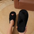 thumbnail image 2 of Xfvqtps Women Fluffy Slippers Cross Strap Stripe Open Toe Versatile Indoor Home Funny Winter Non-Slip Thick Sole Plush Slippers Black, 2 of 7