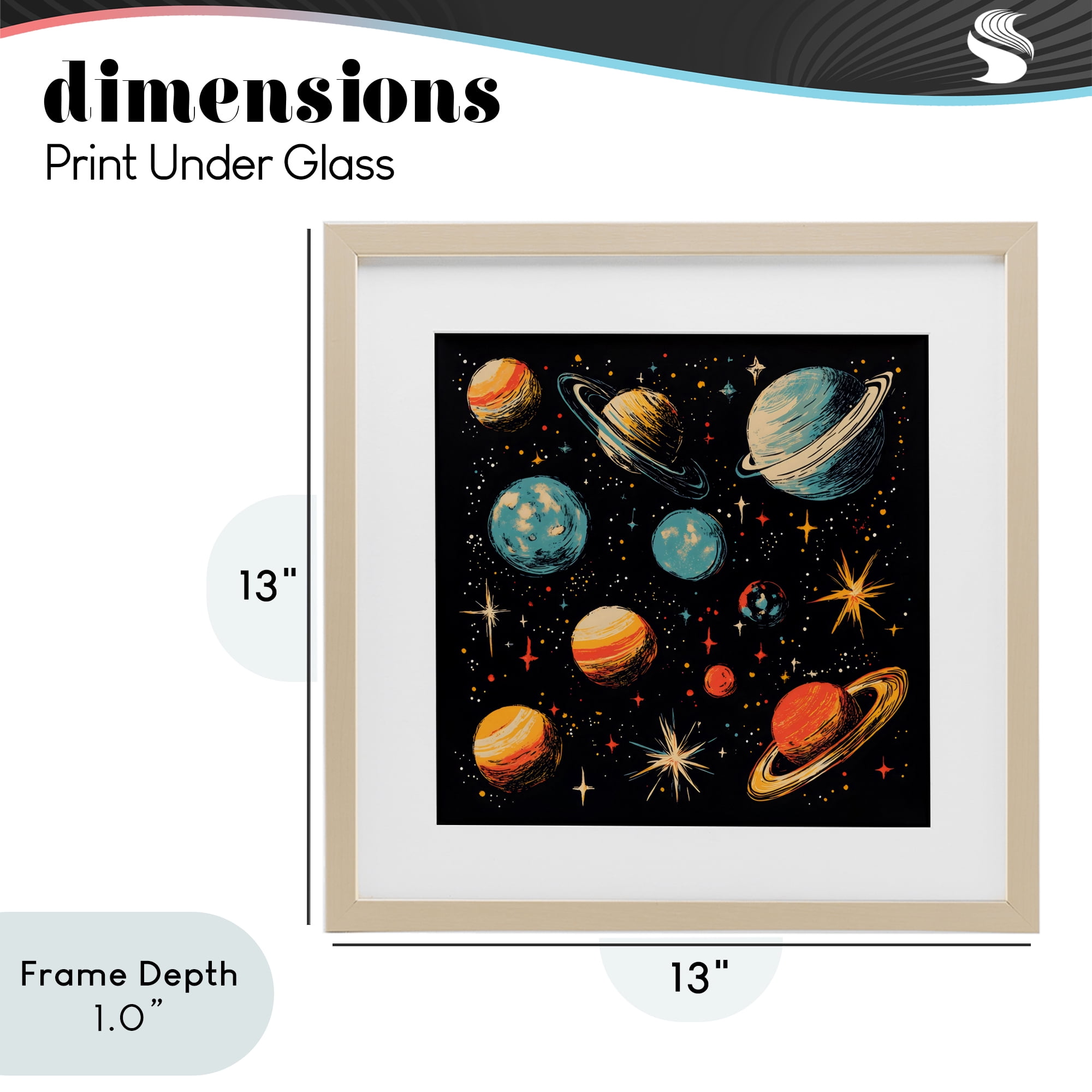 Stupell Industries Colorful Retro Planets Birch Framed Print Under Glass, design by Creative Studio