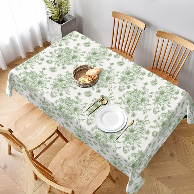 Sage Green Floral Tablecloth Rectangle 60 x 84 Inch Chinoiserie Flowers Table Cloth Polyester Fabric Vintage Farmhouse Spring Table Cover for Kitchen Party Dining Picnic Outdoor Decor