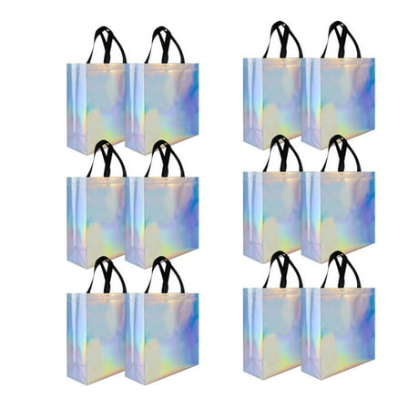 Naisfei 12 Iridescent Gift Bags Set,8x4x10" Non-woven Reusable Holograhpic Gift Bags With Glossy Finish - Birthday Bag, Favor Bags, Eco-Friendly Gift Bags with handles, Christmas, Party