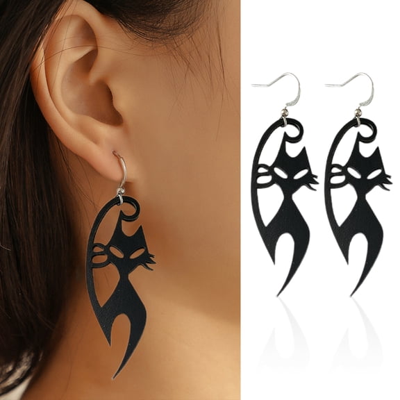 SmartBy 1 Pair Dangle Earrings Cat Shape Dress Up Jewelry Horrible Black Hook Earrings for Halloween