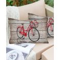 thumbnail image 6 of Pack of 2 Outdoor Pillow Covers, Vintage Red Bicycle with Flowers Wood Grain Waterproof Square Throw Pillowcase Cushion Decorative Pillow Covers for Couch Patio Tent, 20x12 in, 6 of 6