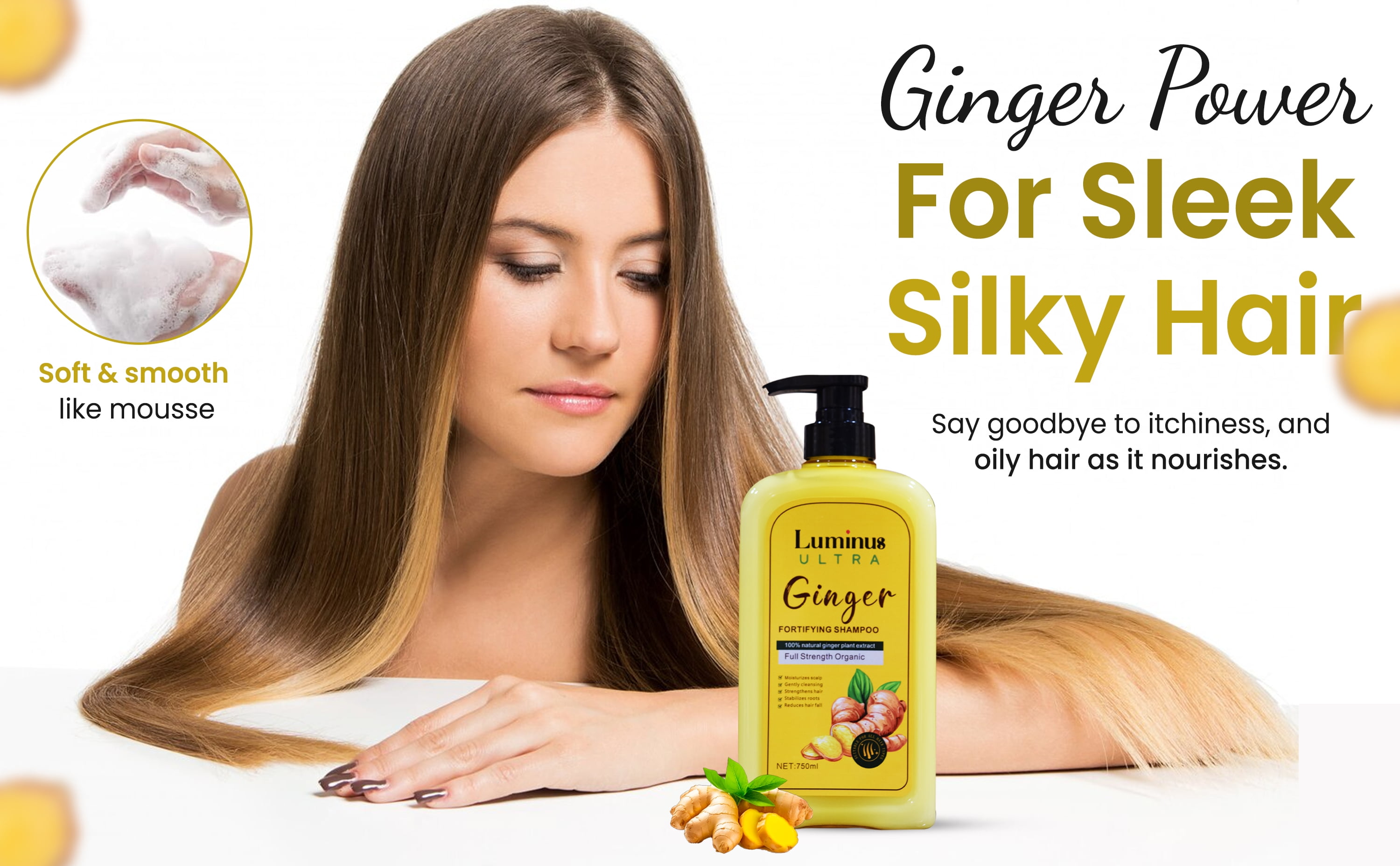 Luminus ULTRA Ginger Shampoo and Conditioner Anti-Frizz Natural Formula Ginger Shampoo, Purifies Hair and Scalp, Prevents Dry Itchy Scalp, Strengthens Hair, All Hair Types - 25.3fl.oz x 2