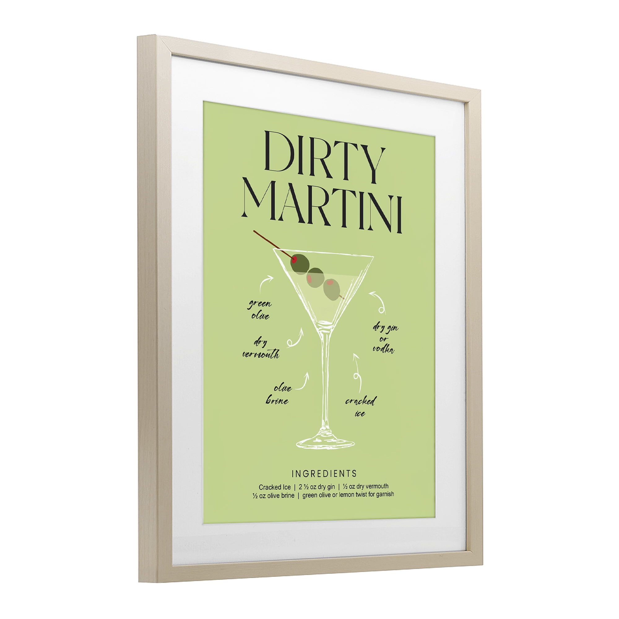 Stupell Industries Dirty Martini Green Recipe Birch Framed Print Under Glass, design by Lettered and Lined