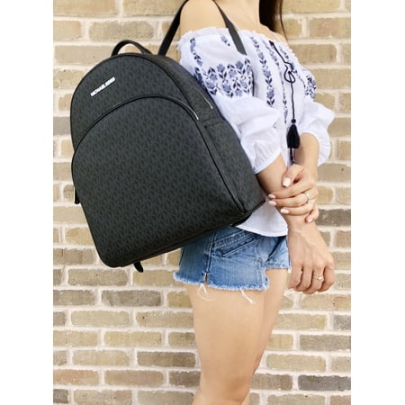 Belted Leather Backpack - Michael Kors Abbey Large Backpack Black MK Signature PVC Leather 2018 Fall